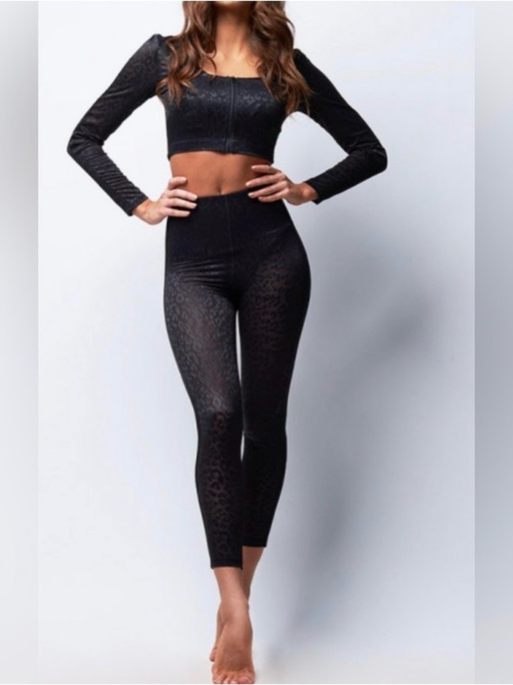 Victoria's Secret Performance Black Leopard Mesh Sculpting Capri Set NWTS